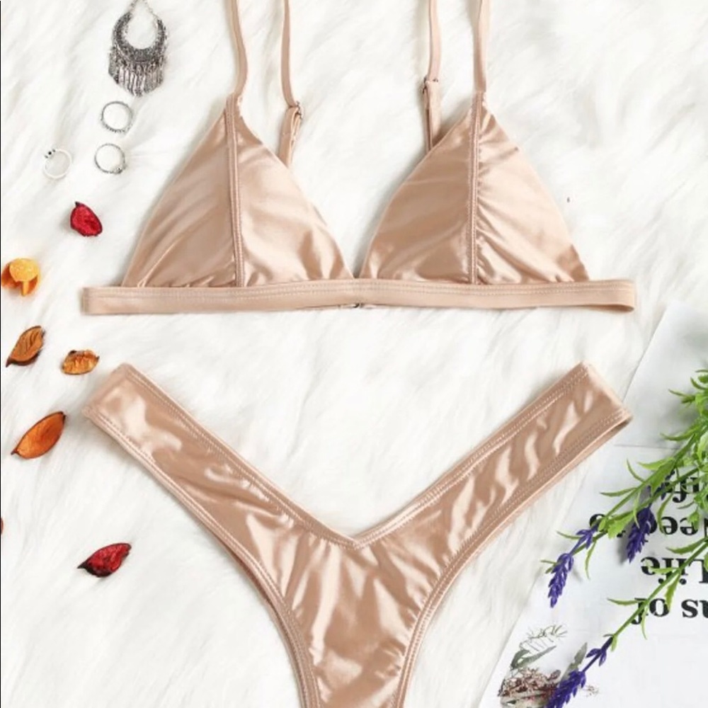 Rose Blush Metallic Bikini Swimsuit